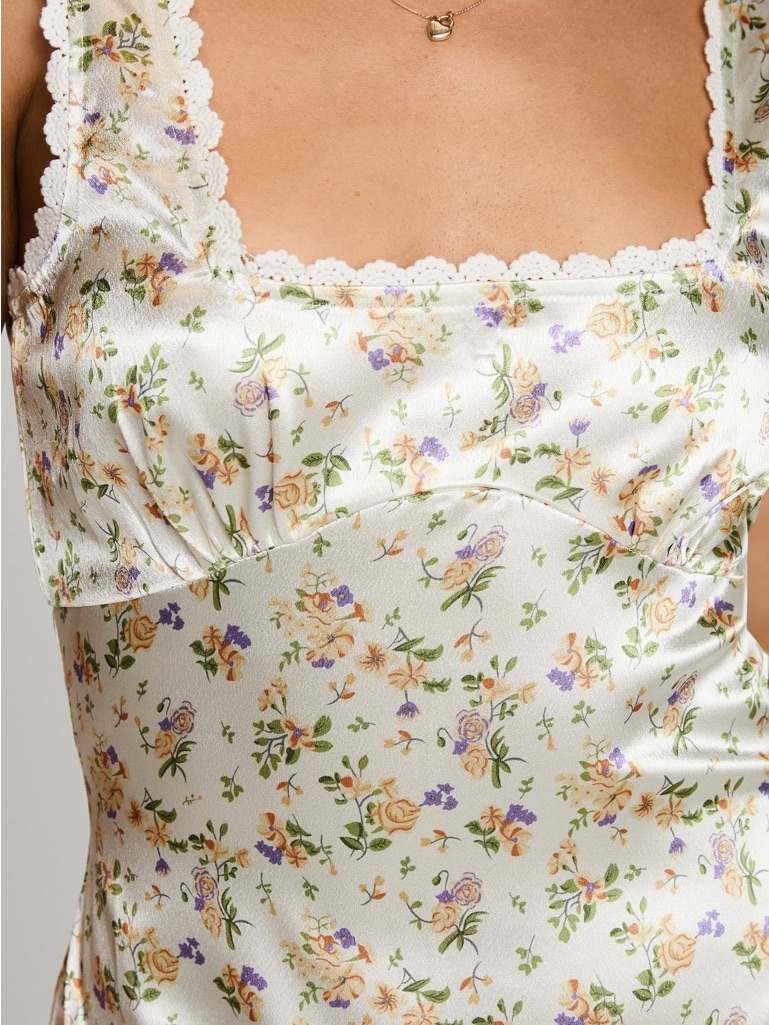Princess Polly Floral Lace-Trim Cami Slip - White/Floral